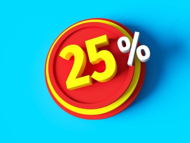 % 25 indirim - 3 boyutlu konsept pankart tasarımı. Soyut yaratıcı tasarım satışı. Bitmap raster dijital illüstrasyon posteri. İş finans tabelası. Reklam rozeti.. 