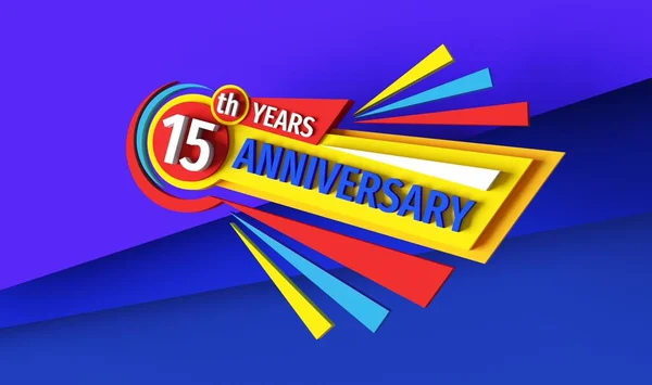 15Th Anniversary Rendering Banner Logo Design Fifteen Years Birthday Badge — Stock Photo, Image