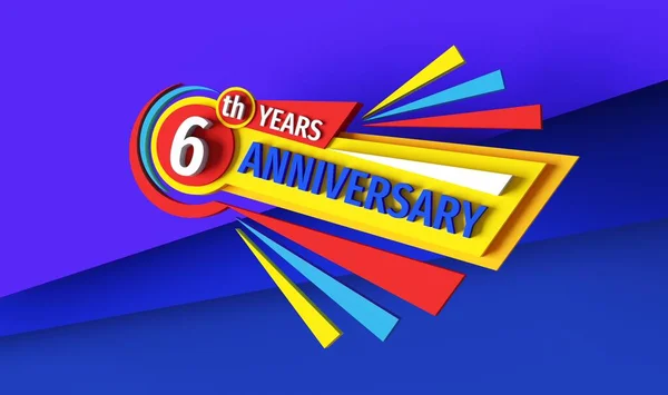 6Th Anniversary Rendering Banner Logo Design Six Years Birthday Badge — Stock Photo, Image