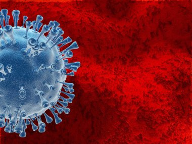 Coronavirus Covid-19 3D dijital tasarım. Grip geçmişi. Viral enfeksiyon salgını. Raster dijital bit haritası çizimi.