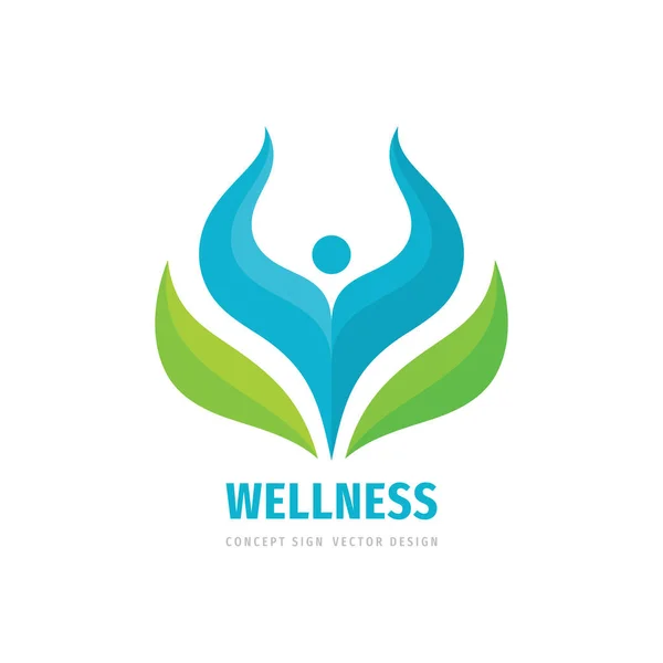 Concepto Plantilla Logotipo Empresa Wellness Carácter Humano Abstracto Hojas Verdes — Archivo Imágenes Vectoriales