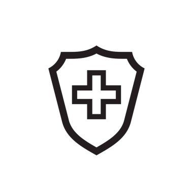 Kalkan koruması tıbbi haç simgesi tasarımı. Sağlık sigortası işareti. Vektör illüstrasyonu. 