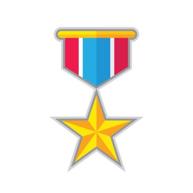 Ödüllü yıldız madalyası - düz grafik tasarım tarzında konsept ikonu. Web sitesi, mobil uygulama, sunum ve bilgi için imza. Ödül kazanan sembol. Vektör illüstrasyonu. 