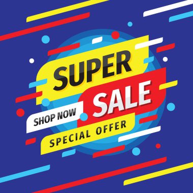 Süper indirim - vektör yerleşim konsepti illüstrasyonu. Soyut reklam reklam afişi. Yaratıcı bir geçmiş. Özel fiyat. Alışveriş yap. Grafik tasarım ögeleri. 