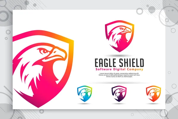 鹰盾科技矢量标志设计与现代风格的概念, 抽象的插图鸟盾作为数字模板公司的网络安全的象征 — 图库矢量图片