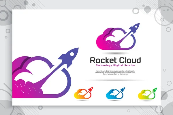 Raket wolk vector logo met kleurrijke en eenvoudige stijl, illustratie wolk en raket als een symboolpictogram van digitale sjabloon technologie of software bedrijf — Stockvector