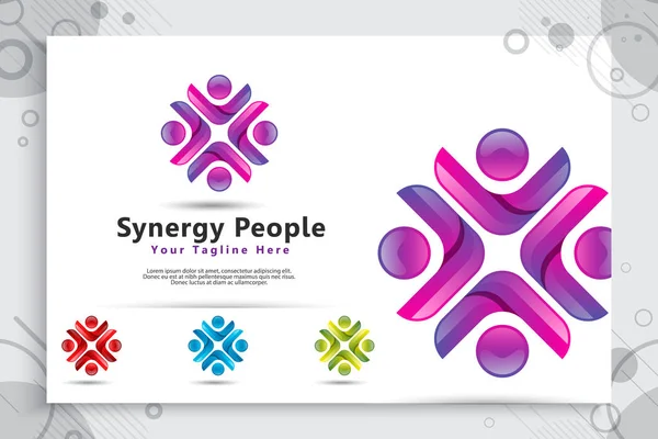 Abstract illustration synergy people crowd vector logo with colorful and modern style concept as a symbol icon template of social , community , and family — Stock Vector