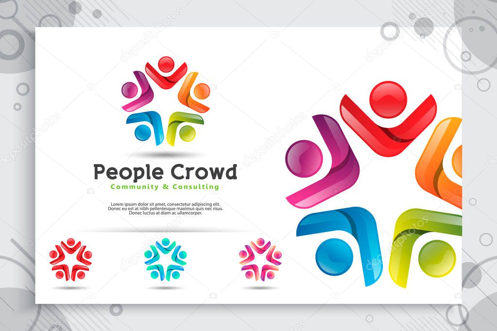 Abstract illustration people crowd vector logo with colorful and modern style concept as a symbol icon template of social , community , teamwork , and family