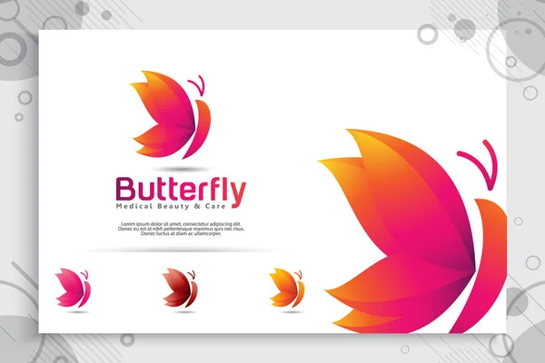 五颜六色的蝴蝶矢量标志设计与现代风格, 插画抽象的蝴蝶数字创意模板和美容医疗公司. — 图库矢量图片