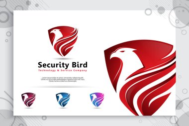 Kartal kalkanı vektör logo tasarımları ile modern stil teknoloji şirketi için kuş kalkan illüstrasyon siber güvenlik ve yazılım Dijital şablonu.