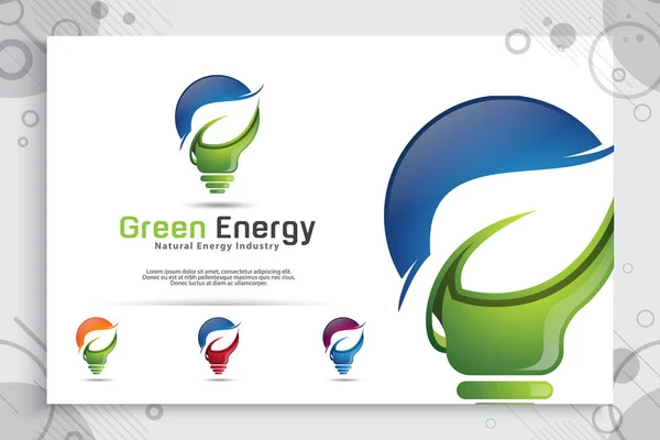 Energy green smart idea vector logo design with modern color style concept , symbol innovation digital lamp with ecology leaf concept — Stock Vector