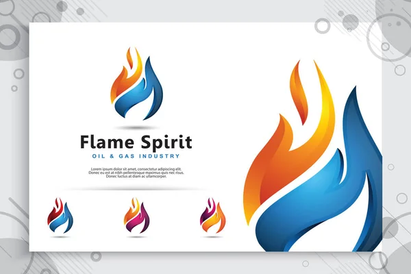 Logo vecteur de flamme 3d conçoit avec le style de concept moderne comme un symbole du pétrole et du gaz. illustration de l'utilisation du pétrole et du gaz pour la société modèle de l'énergie et l'industrie . — Image vectorielle