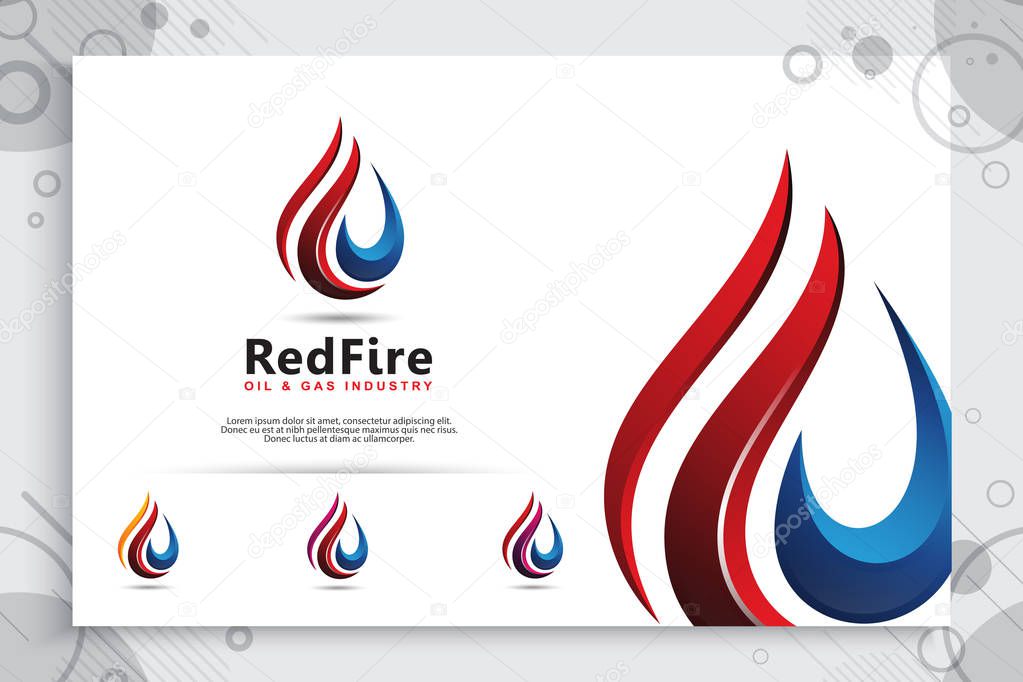 3d fire vector logo with modern concept style used for as a symbol of liquid fuel energy. abstract illustration of fire used for industry fuel energy company.