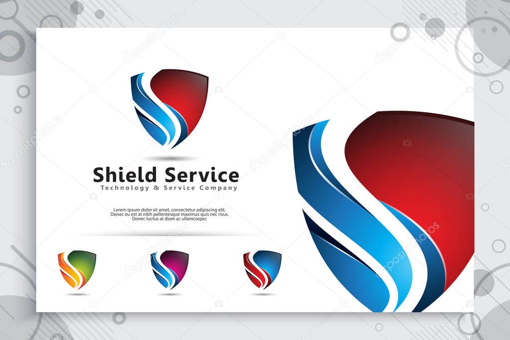 3d shield tech vector logo design with modern concept , abstract illustration symbol of cyber security  for digital template protection software company.