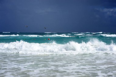 Okyanus plaj Resort Punta Cana, Dominik Cumhuriyeti karanlık fırtına bulutları. Dramatik manzara. Fırtına bekliyor.