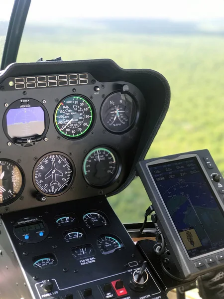 Kabin Helikopter Flight Control Panel Belülről Homályos Üveg Mögött Van — Stock Fotó