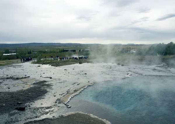 Haukadalur Valley Famous Landmark Iceland Here Geysers Ponds Hot Turquoise — Stock Photo, Image