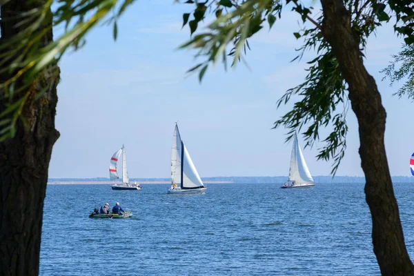 Cherkasy Ucrânia Agosto 2020 Navegando Iates Rio Dnieper Dia Ensolarado — Fotografia de Stock