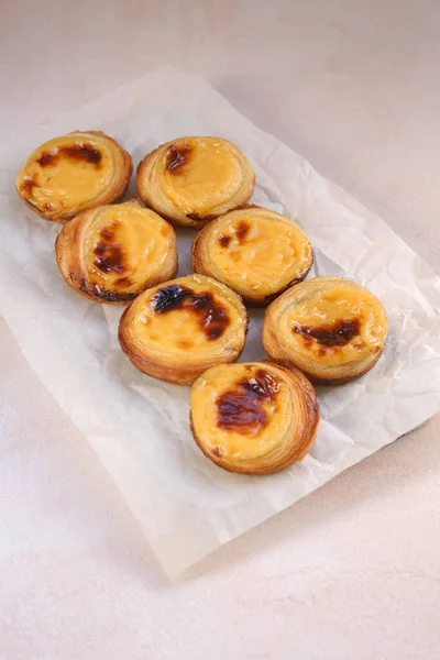 Sobremesa Popular Tradicional Portuguesa Pastel Nata Pastel Belem Deliciosos Copos — Fotografia de Stock