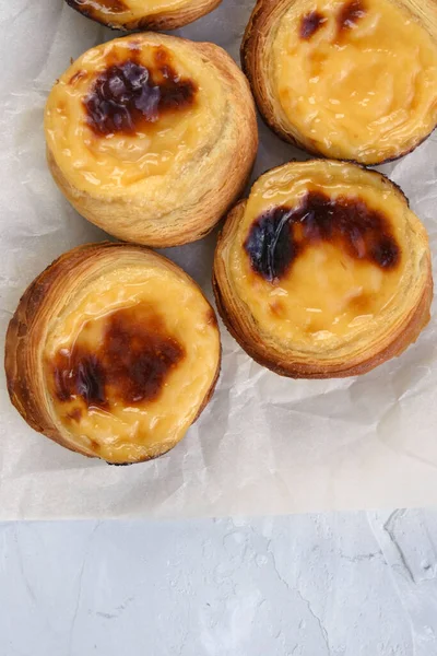 Sobremesa Popular Tradicional Portuguesa Pastel Nata Pastel Belem Deliciosos Copos — Fotografia de Stock