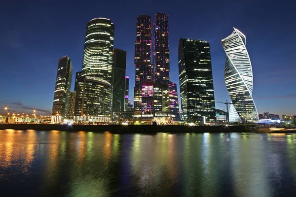 Stad Moskou Wolkenkrabbers Nacht — Stockfoto