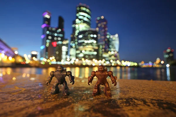 City Moscow Skyscrapers Night Toy Cyborgs — Stock Photo, Image