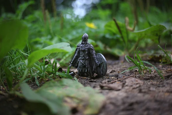 Figurine Guerrier Forêt Viking Bokeh — Photo