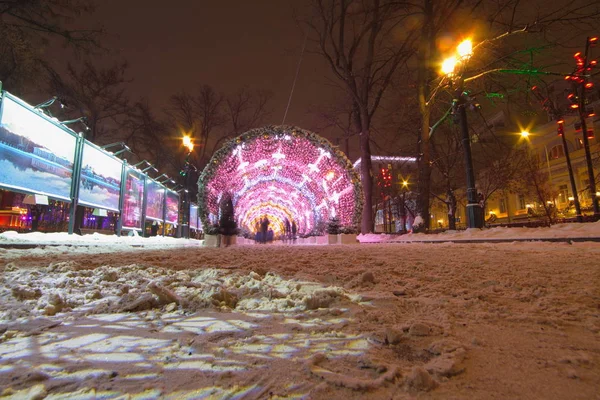 Miasto Moskwa Noc Bożego Narodzenia Oświetlenie Nikitskiego Boulevard — Zdjęcie stockowe