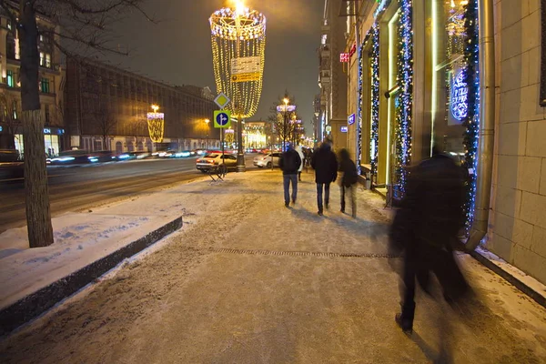 Stadt Moskau Nacht Twerskaja Straße Neujahr — Stockfoto