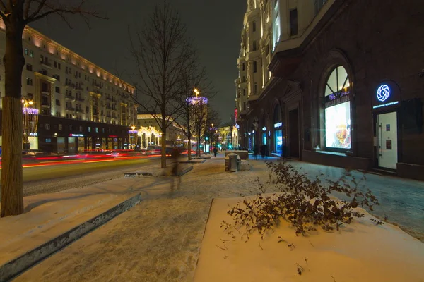 Stadt Moskau Nacht Twerskaja Straße Neujahr — Stockfoto