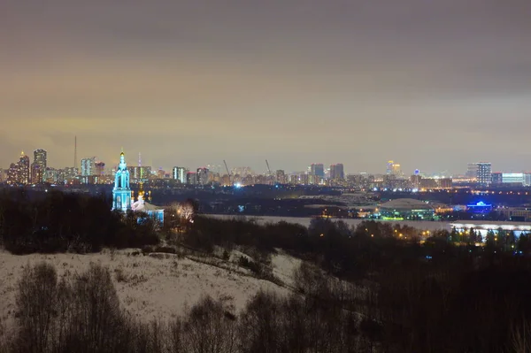 Ville Moscou Nuit Église Orthodoxe Sur Colline — Photo