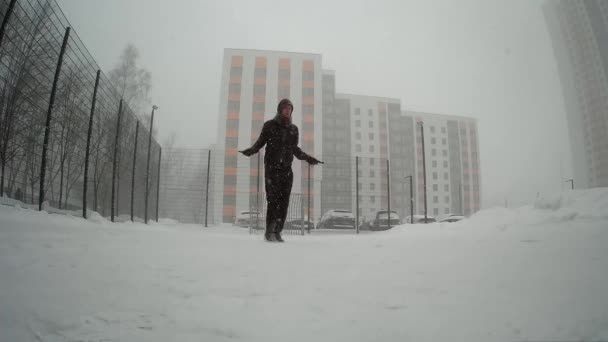 Ciudad Moscú Saltar Cuerda Invierno — Vídeo de stock