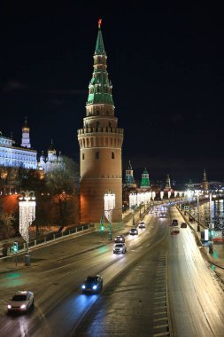 Gece şehir Moskova Moskova Kremlin
