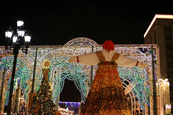 Natt Staden Moskva Kreml Holiday Maslenitsa — Stockfoto