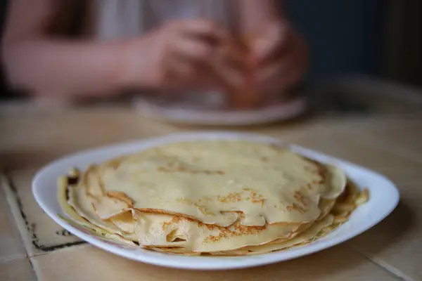 Plato Panqueques Mesa — Foto de Stock