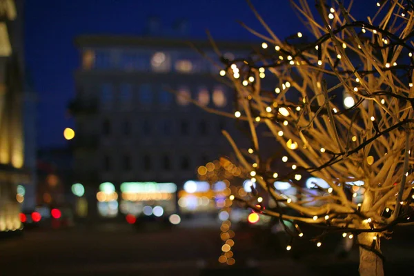 Город Moscow Night Street Bokeh — стоковое фото