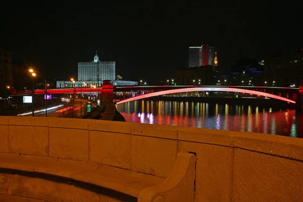 Cidade Moscovo Foto Noite Iluminação Borodino Ponte — Fotografia de Stock