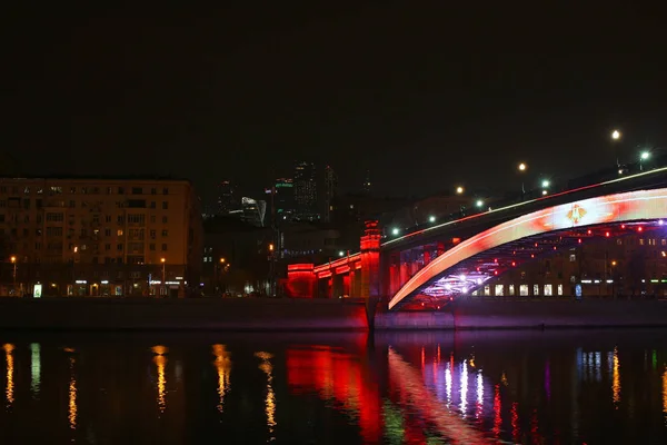 Stadt Moskau Foto Nacht Illumination Brücke — Stockfoto