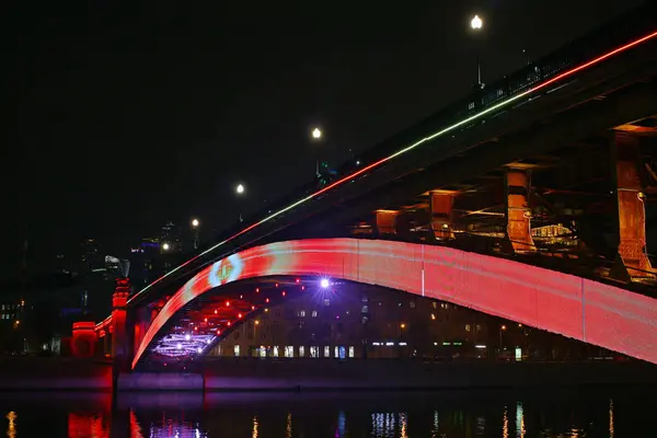 Stadt Moskau Foto Nacht Illumination Brücke — Stockfoto