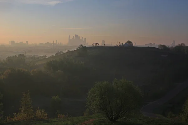 Stadt Moskau Morgendämmerung Neblig Morgen Natur Stadt Ansicht Von Krylatsky — Stockfoto