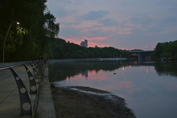 Moskauer Stadt Nacht Krylatskaja Straße Brücke Bau — Stockfoto