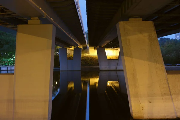 Moscow City Night Krylatskaya Street Bridge Construction — Stock Photo, Image