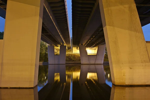 Moscow City Night Krylatskaya Street Bridge Construction — Stock Photo, Image