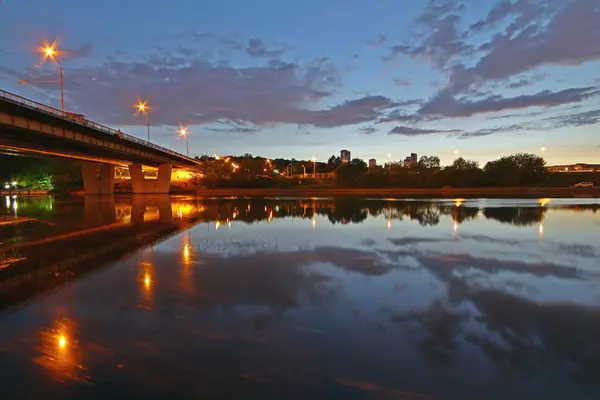 Mosca Città Notte Krylatskaya Strada Ponte Costruzione — Foto Stock