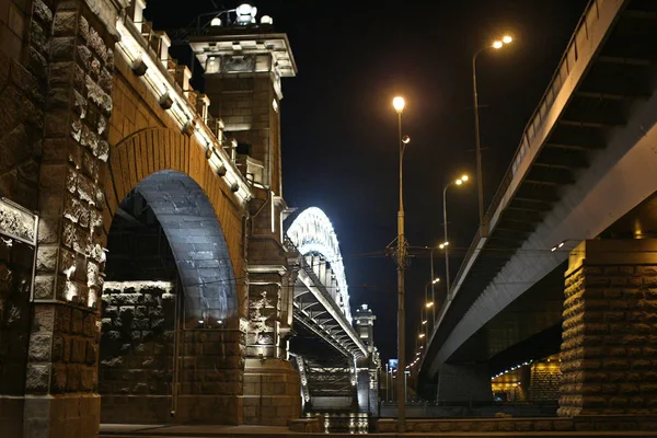 Città Notte Mosca Ponte Luzhnetsky — Foto Stock