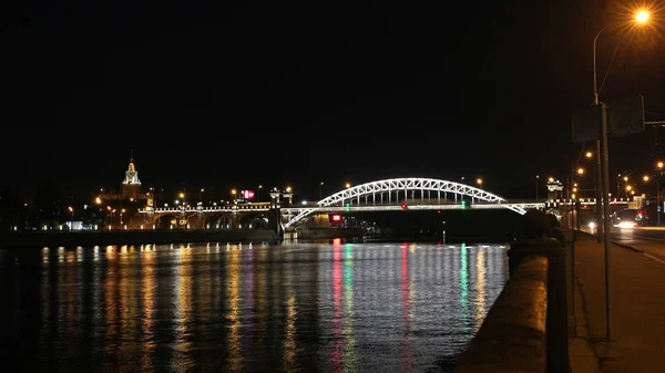 Ville Nuit Moscou Pont Loujnetski — Photo