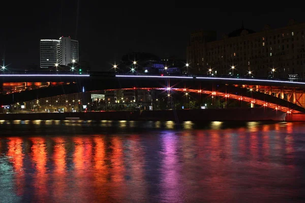 Stadt Moskau Nachtbrücke Metrostroy Illumination — Stockfoto