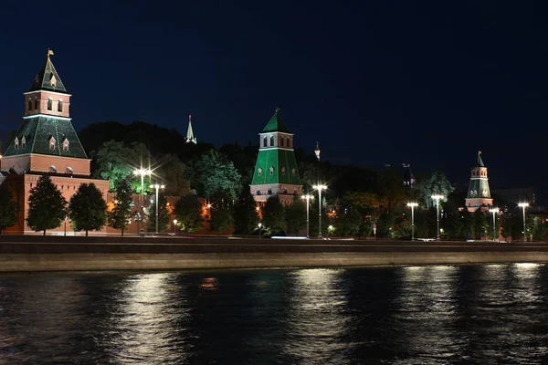 Stad Van Moskou Nacht Torens Van Het Kremlin Van Moskou — Stockfoto