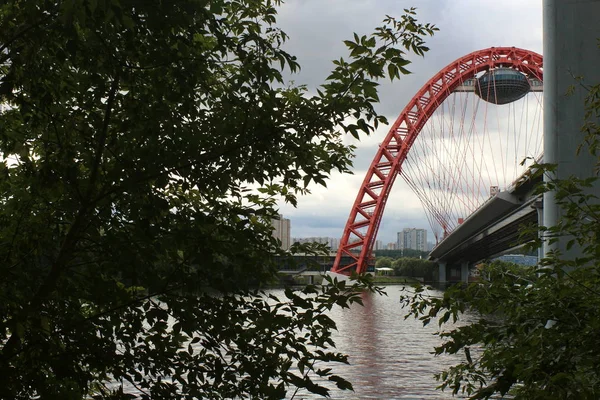 Cidade Moscou Nome Ponte Pitoresco Ponte Vermelha Forma Uma Aranha — Fotografia de Stock