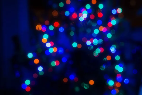 Blurred Colorful Circle Lights Dark Blue Background Abstract Bokeh Pattern — Stock Photo, Image